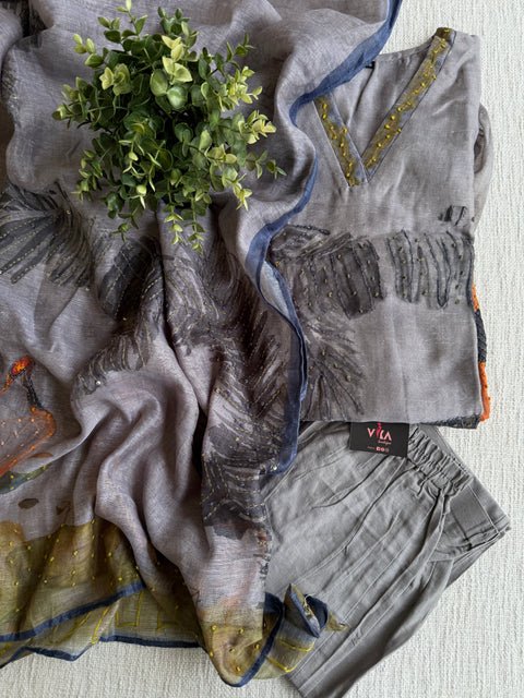 Grey linen cotton grey suit set