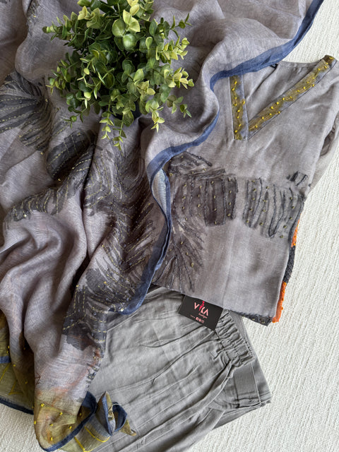 Grey linen cotton grey suit set