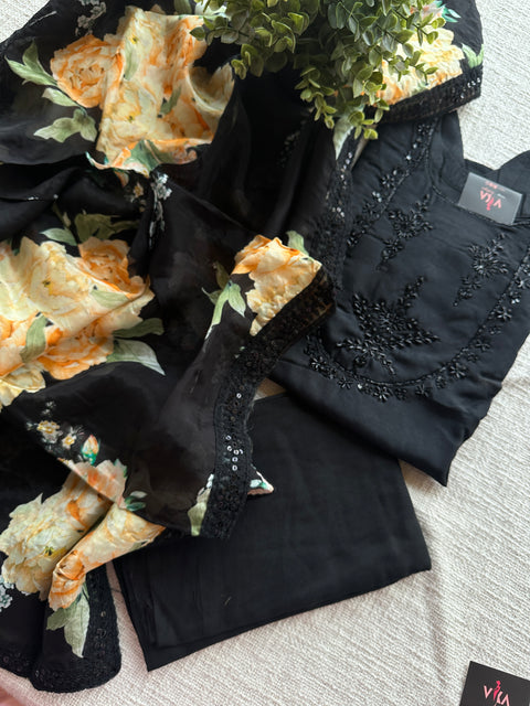 Black sequins muslin salwar material