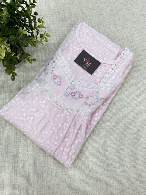L size emb pure cotton nighty - Pink