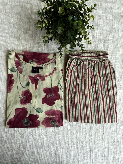 L size printed Cord Night suit