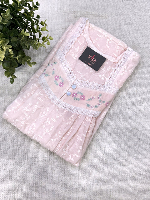 L size emb pure cotton nighty - Peach