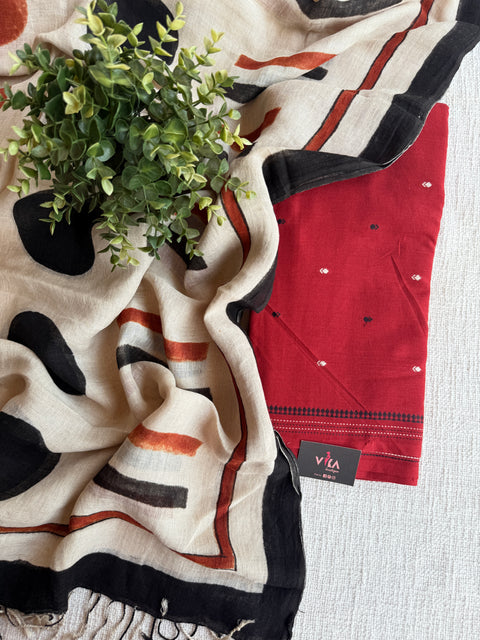 Cotton suit set with linen dupatta