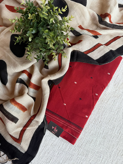 Cotton suit set with linen dupatta