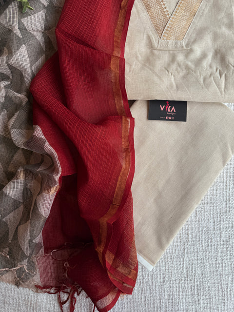 Handloom suit set with kota dupatta