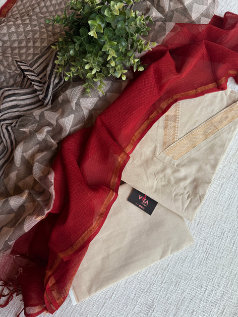 Handloom suit set with kota dupatta
