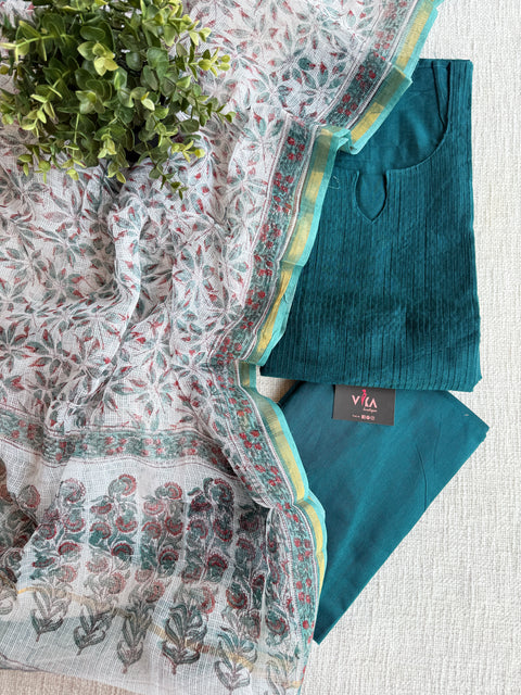 Silk cotton suit set with kota dupatta