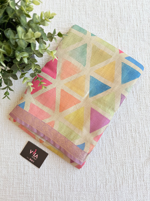 Digital printed raw tussar silk saree