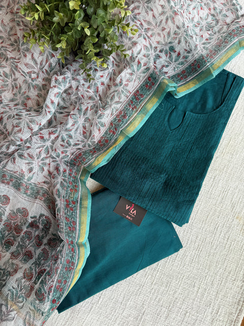 Silk cotton suit set with kota dupatta