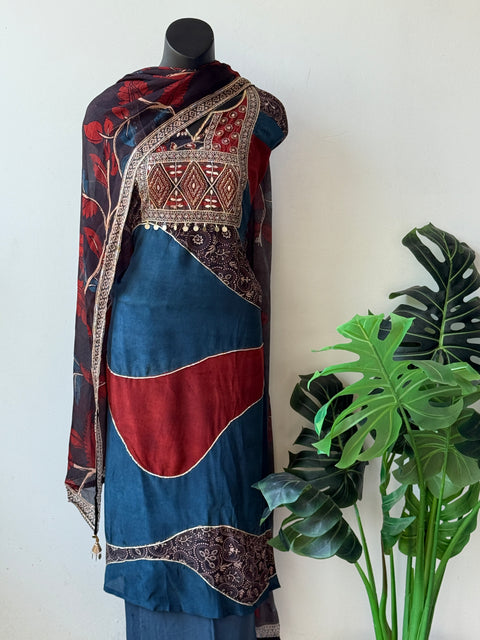 Ajrakh Printed Russian silk suit material