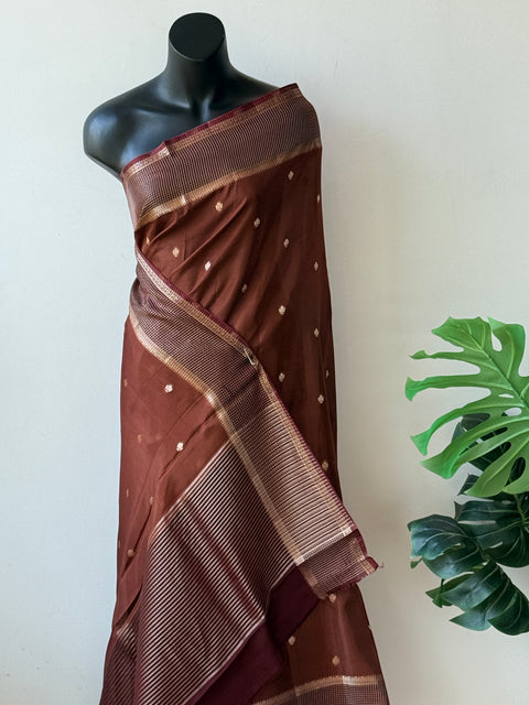 Coffee Brown bhutta weaving crepe silk saree