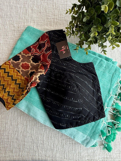 Plain linen saree with ready blouse size 38