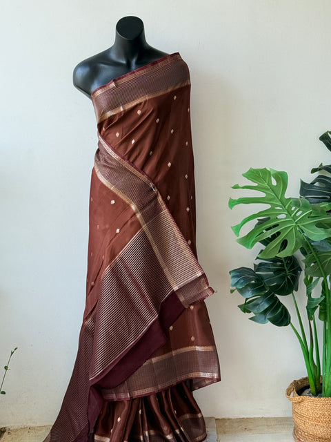 Coffee Brown bhutta weaving crepe silk saree