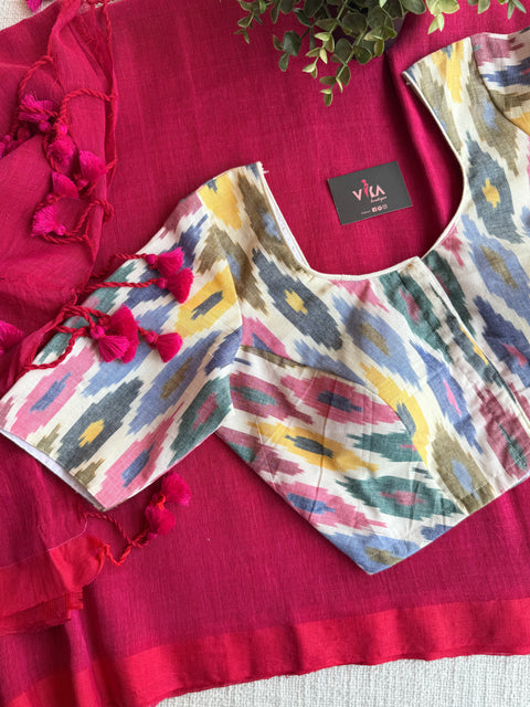 Plain linen saree with ready blouse size 38