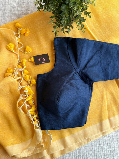 Plain linen saree with ready blouse size 38
