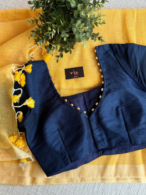 Plain linen saree with ready blouse size 38