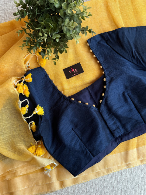 Plain linen saree with ready blouse size 38