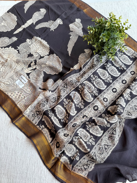 Damaged Kalamkari printed silk dupatta