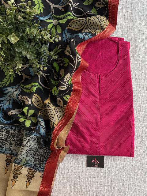 Pen kalamkari silk Dupatta with silk cotton top