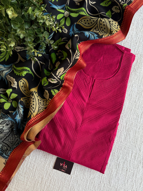 Pen kalamkari silk Dupatta with silk cotton top