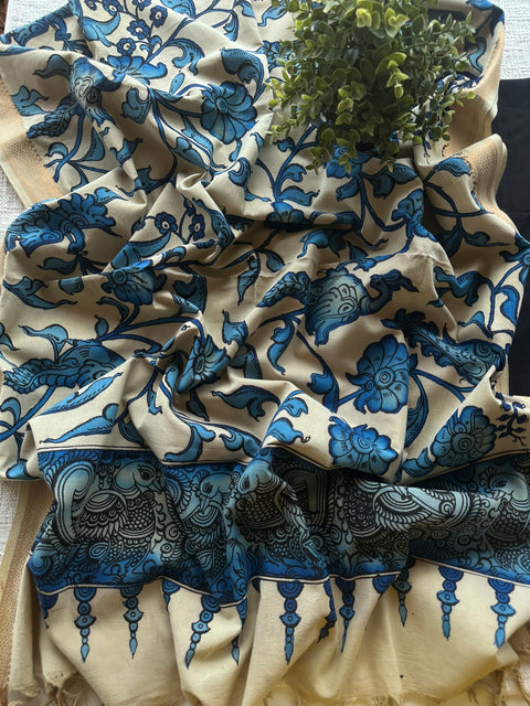 Pen kalamkari cotton Dupatta with plain top