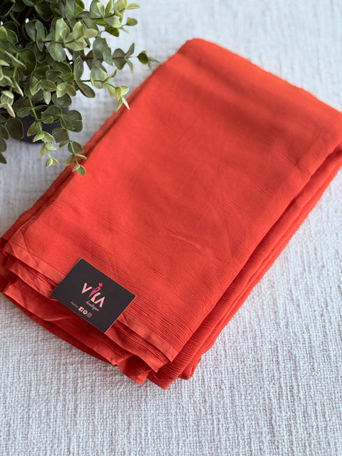 Plain pure chiffon saree - Coral orange
