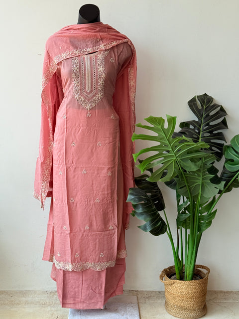 Neck emb Mul chanderi suit material
