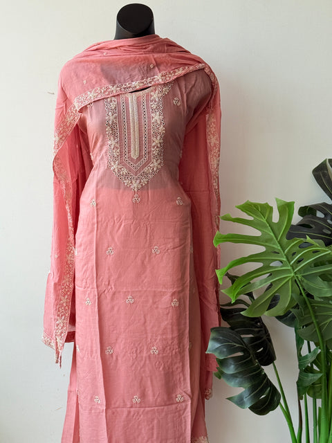 Neck emb Mul chanderi suit material