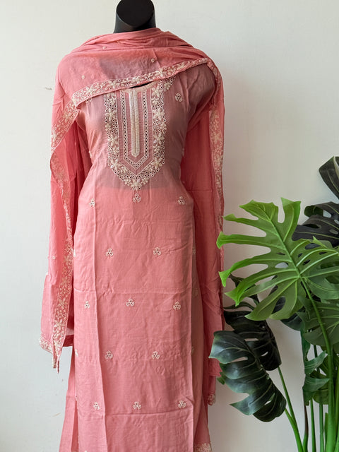 Neck emb Mul chanderi suit material