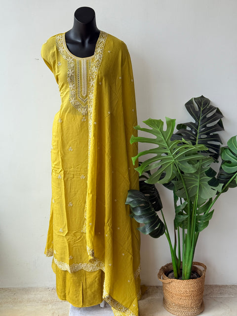 Neck emb Mul chanderi suit material