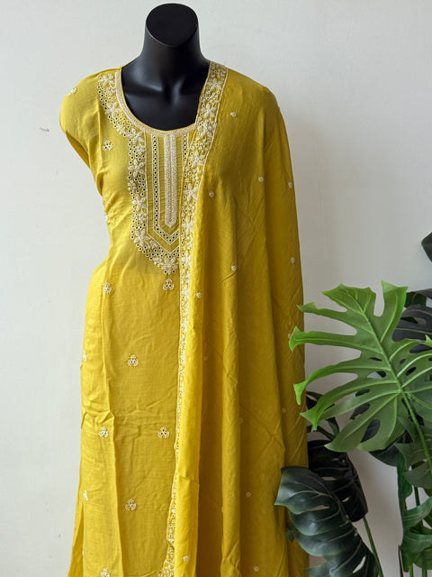 Neck emb Mul chanderi suit material