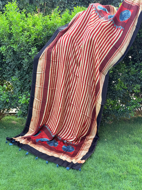 Ajrakh printed modal silk Dupatta