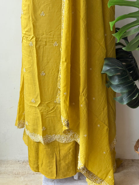 Neck emb Mul chanderi suit material
