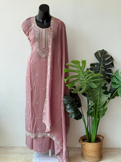 Neck emb Mul chanderi suit material
