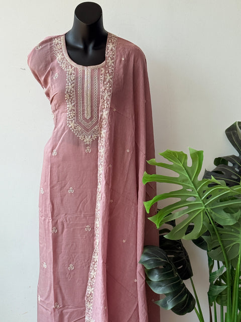 Neck emb Mul chanderi suit material