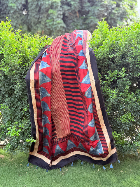 Ajrakh printed modal silk Dupatta