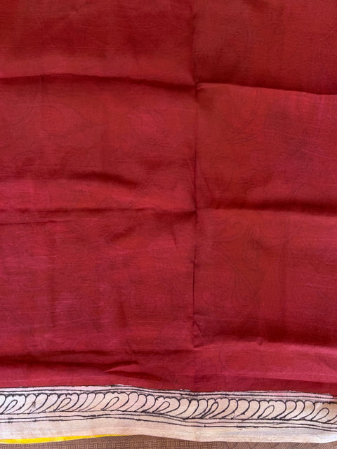 Yellow Pen kalamkari assam silk saree