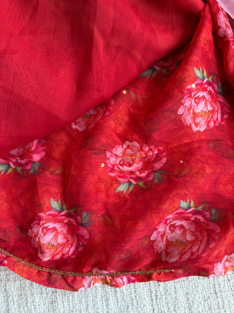 Cut dana work Floral printed chiffon saree