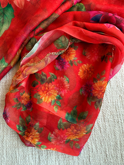 Cut dana work Floral printed chiffon saree