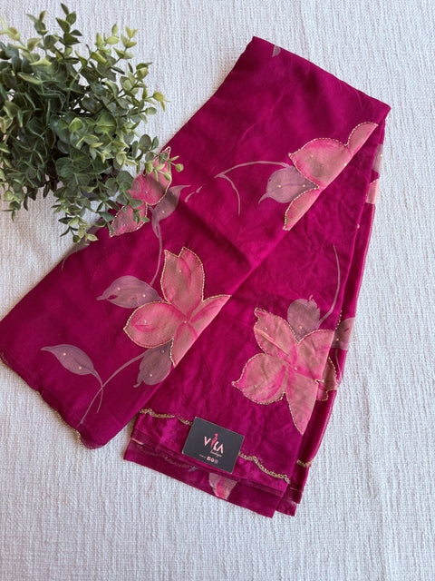 Cut dana work Floral printed chiffon saree
