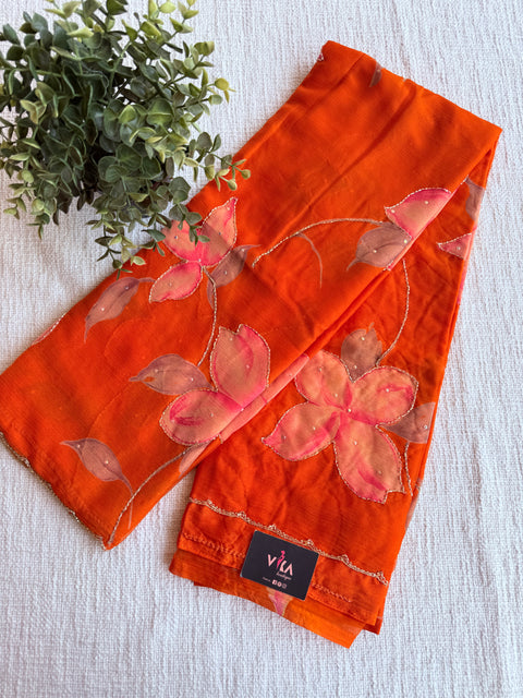 Cut dana work Floral printed chiffon saree