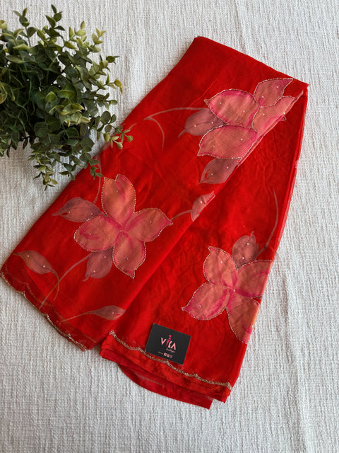 Cut dana work Floral printed chiffon saree