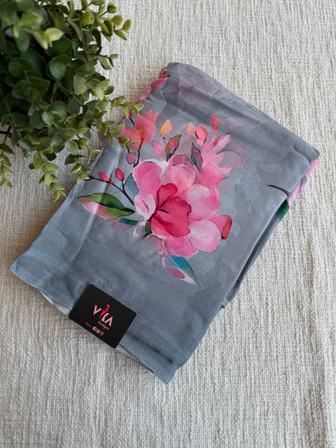 Digital printed chinnon silk saree