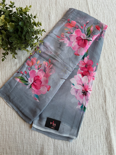Digital printed chinnon silk saree