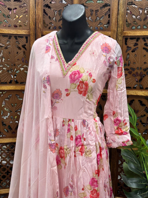 Floral printed maxi gown with dupatta