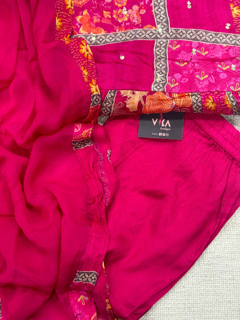 Pink chinnon Readymade kurta pant set