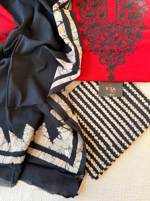 Red and black cotton salwar suit material