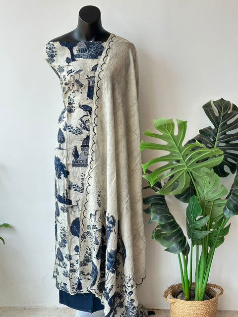 Kantha work printed muslin suit material