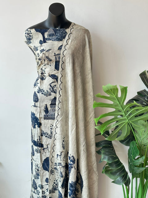 Kantha work printed muslin suit material