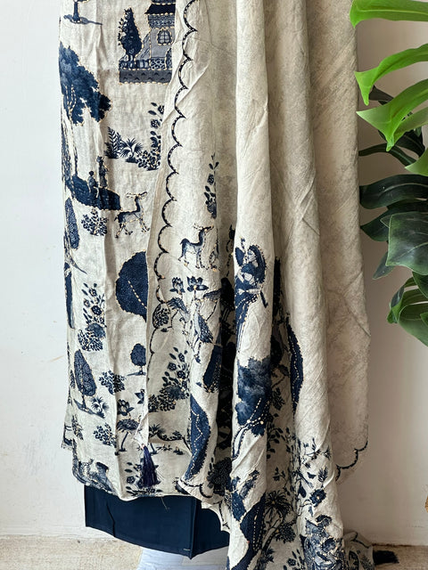 Kantha work printed muslin suit material
